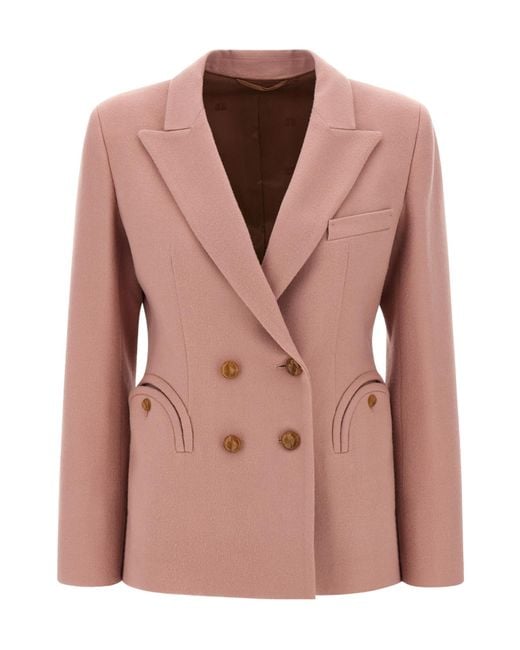 Blazé Milano Pink Double-Breasted Round-Pockets Blazer