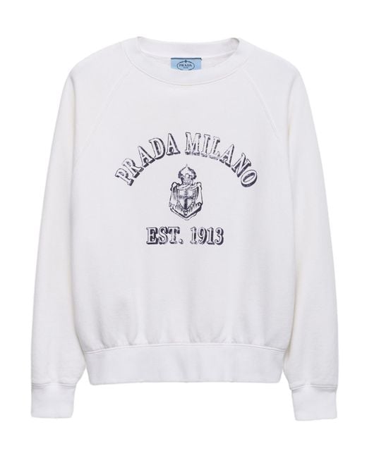 Prada White Cotton Crew-Neck Sweatshirt