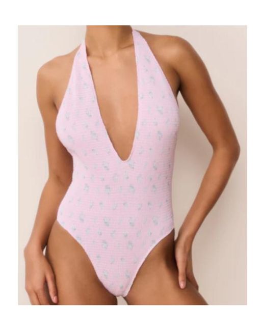 LoveShackFancy Pink Gienna Halterneck One-Piece Beachwear
