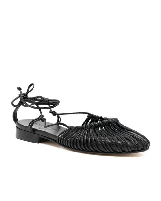 Hereu Black Braided Ankle Strap Sandals