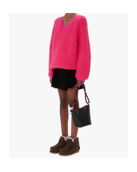 J.W. Anderson Pink Bouclé V-Neck Sweater