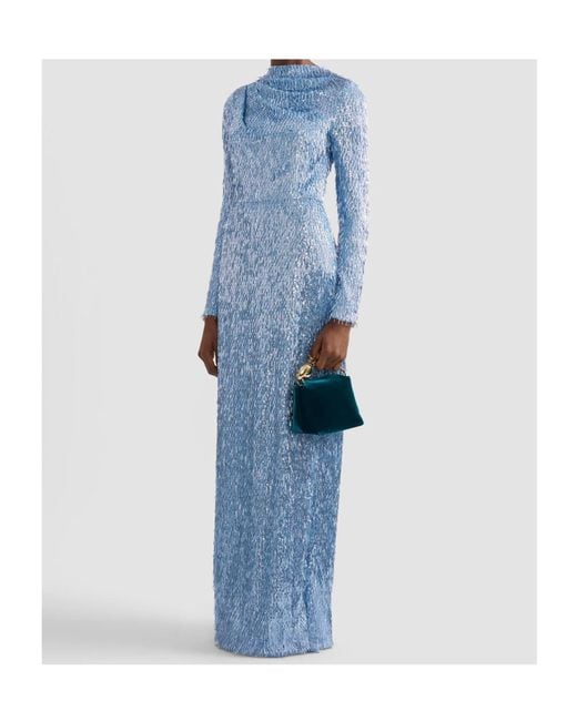 Erdem Blue Sequin Long-Sleeve Maxi Gown