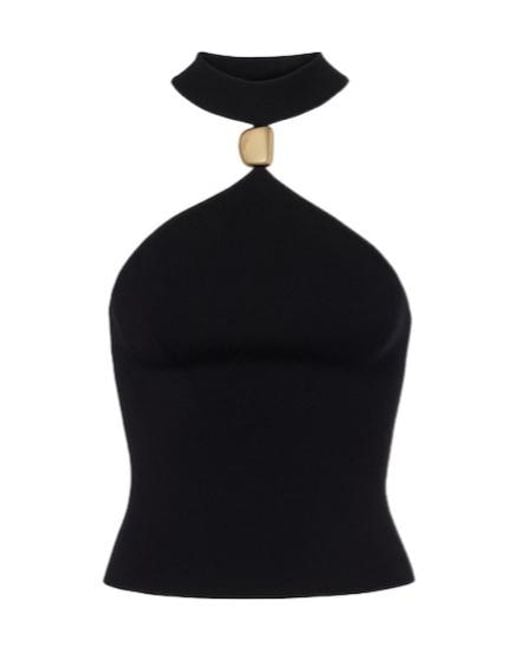 Jonathan Simkhai Black Renlen Embellished Halterneck Wool Top
