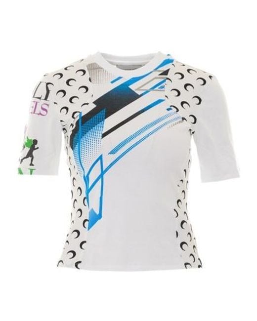 MARINE SERRE Blue Graphic Printed Crewneck T-Shirt