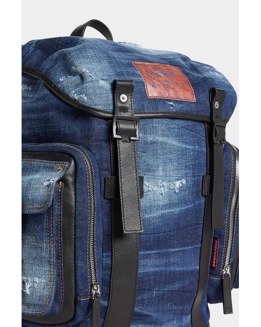 DSquared² Blue Distressed Denim Backpack for men