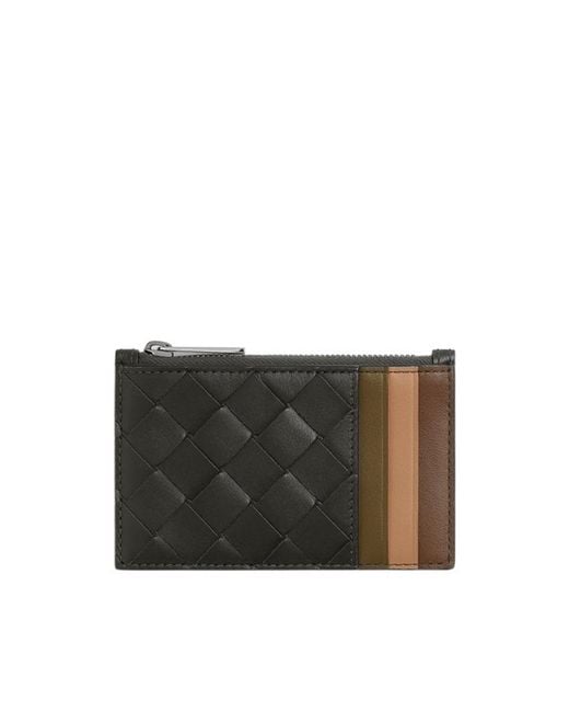 Bottega Veneta Black Intrecciato Zipped Card Case for men