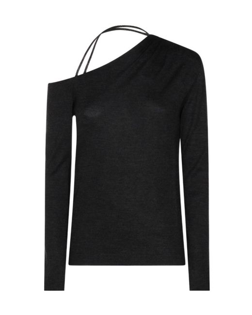 Brunello Cucinelli Black One-Shoulder Long Sleeved Knit Jumper