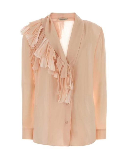 Alberta Ferretti Natural Ruffled Georgette Blouse