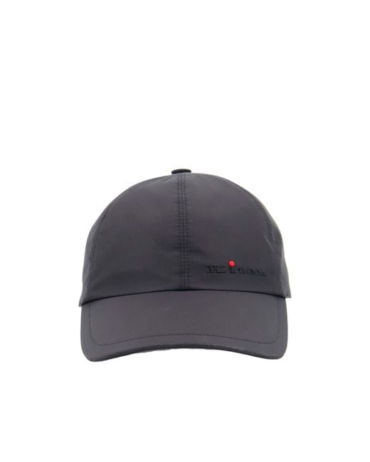 Kiton Blue Nylon Hat With Embroidered Logo On The Front for men