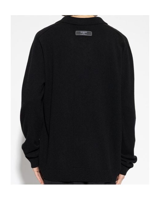 Balmain Black Collared Knit Long-Sleeve Sweater for men
