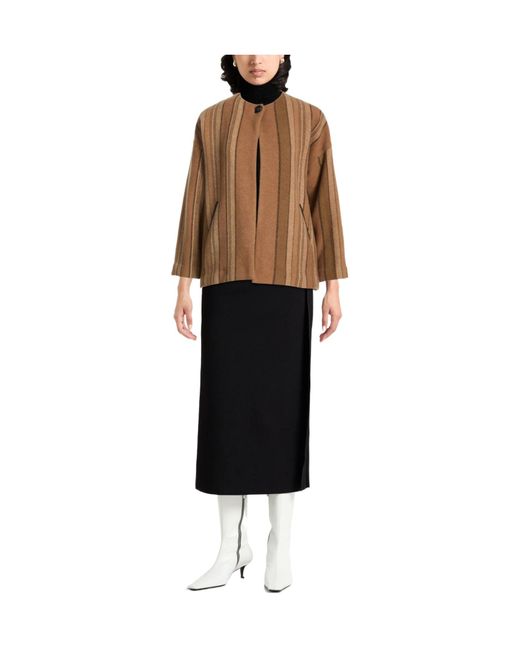 Rag & Bone Brown Long Striped Single- Coat