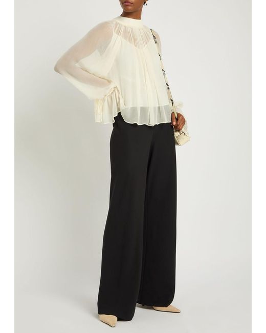 Staud Natural Roux Pleated Georgette Blouse