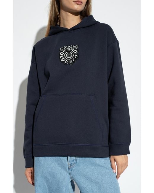 Ganni Blue Oversized Isoli Flower Hoodie