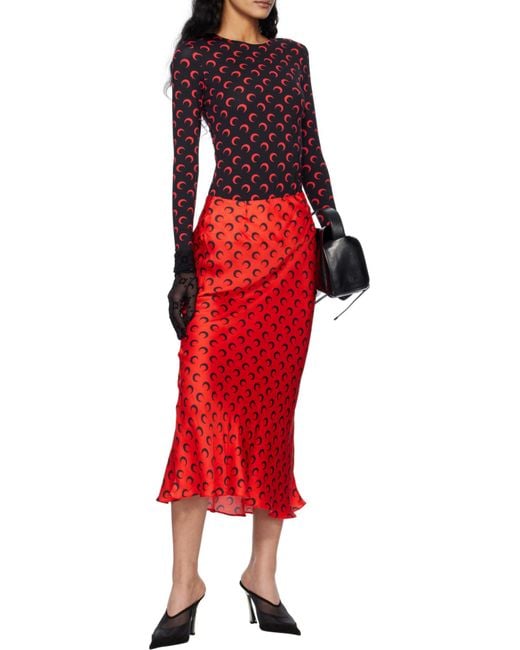 MARINE SERRE Crescent Moon-Print Flared Midi Skirt