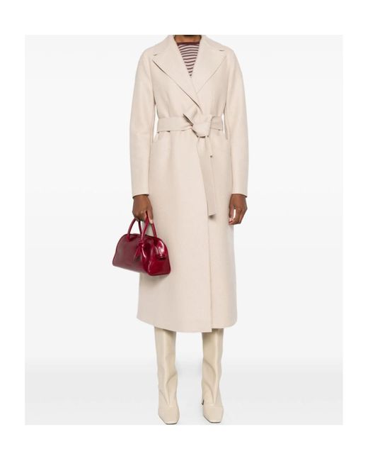 Harris Wharf London Natural Belted Notched-Lapels Coat