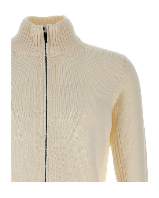 Kangra Cashmere White Kangra Ribbed Zip-Up Stand Collar Cardigan for men