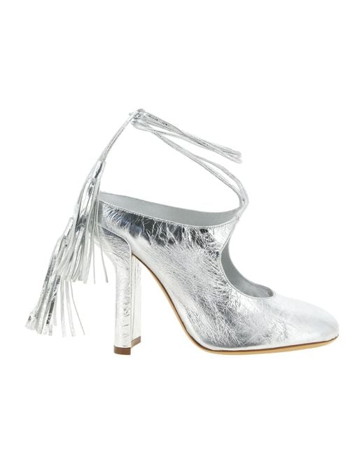 Dries Van Noten White Laminated Leather Mules