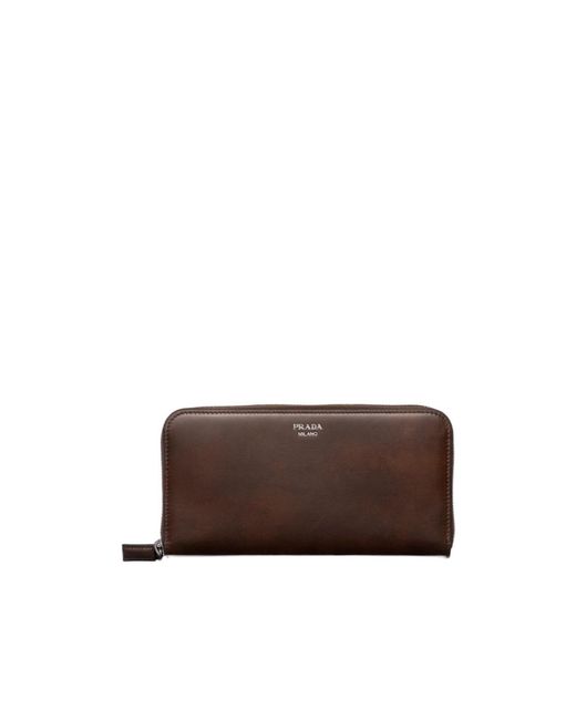 Prada Brown Antiqued Leather Wallet