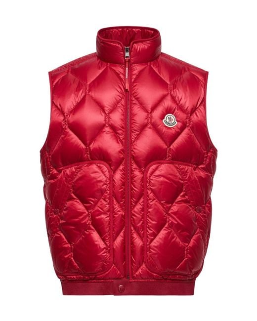 Moncler Red Erelia Diamond Quilted Down Vest for men