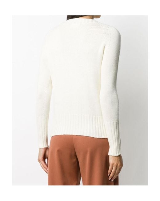 Drumohr White Long Sleeves, High Neck, Ribbed Trim, Straight Hem