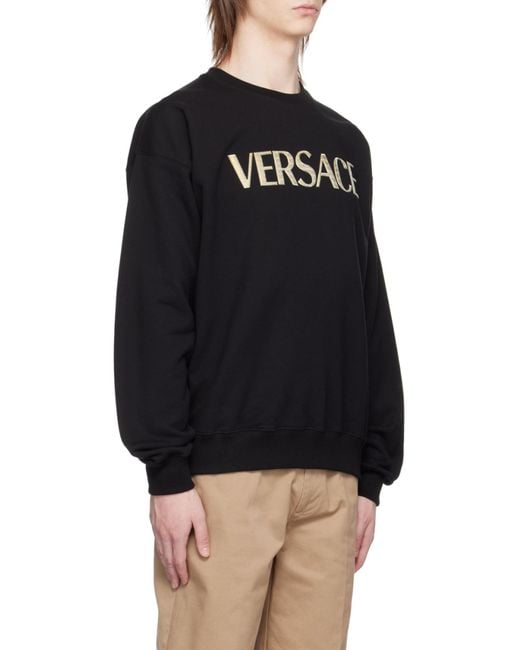 Versace Black Logo Embroidered Crewneck Sweatshirt for men