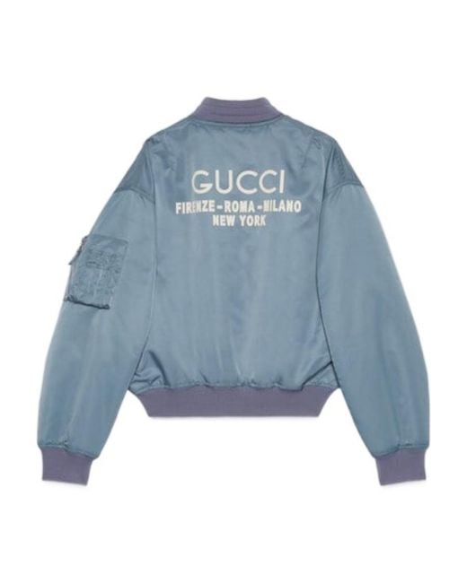 Gucci Blue Logo Printed Zipped Bomber Jacket for men