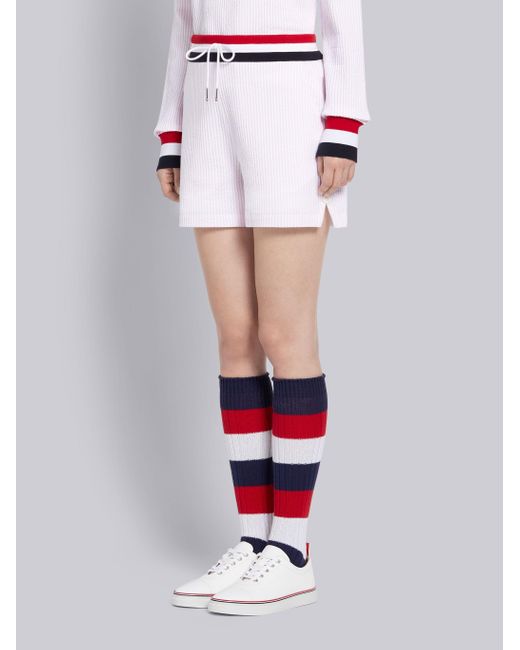 Thom Browne White Tricolour-Waistband Seersucker Shorts