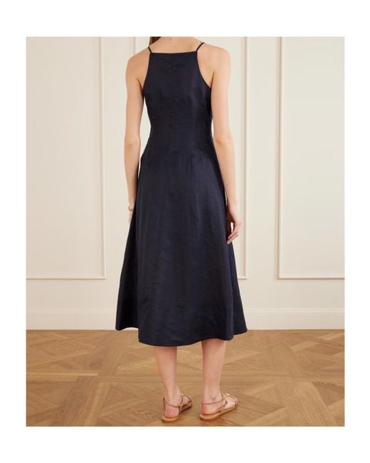 Veronica Beard Blue Button-Down Spaghetti-Strap Midi Dress