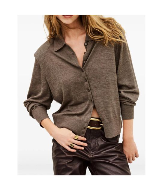 Ba&sh Brown Polo Knit Cardigan