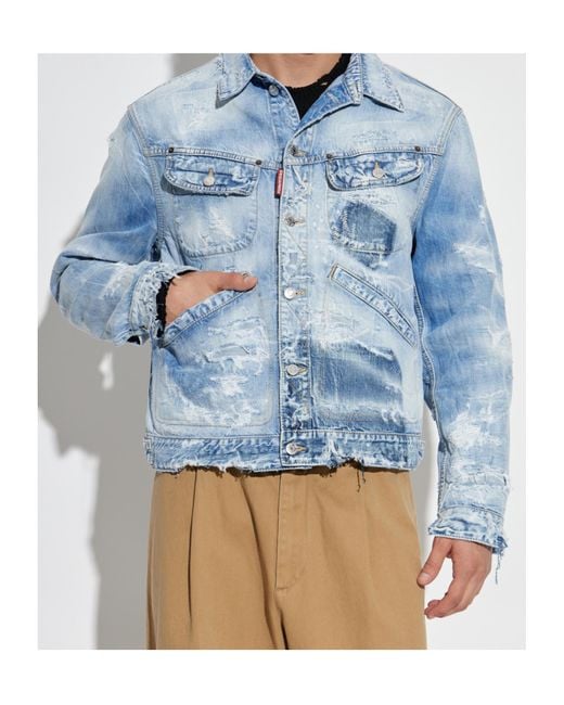 DSquared² Blue Distressed Denim Jacket for men