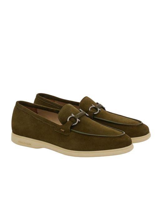 Ferragamo Green Casual Loafer With Gancini Ornament for men