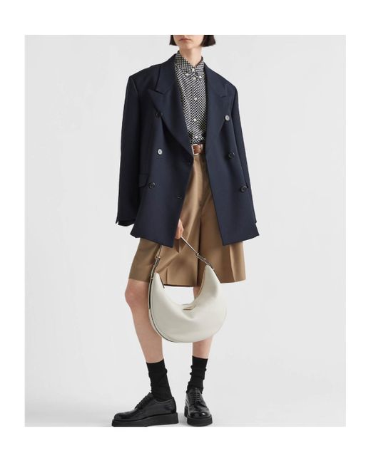 Prada Gray Arqué Zip-Up Large Shoulder Bag