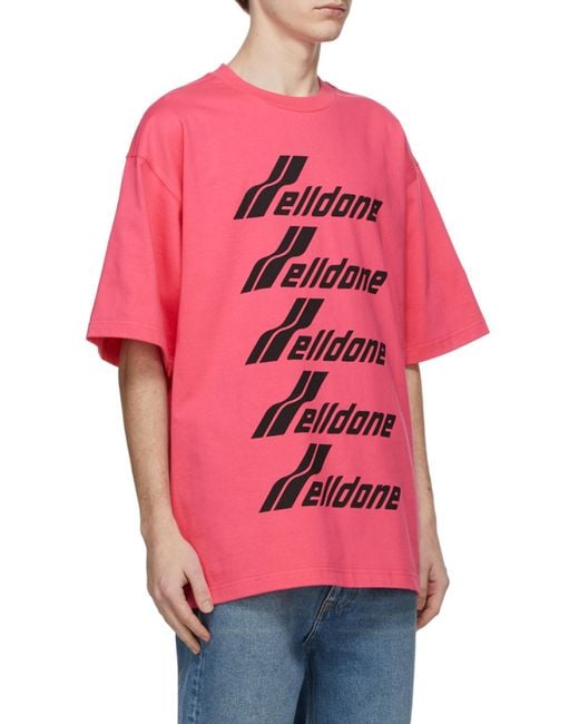 we11done Pink Logo-Print Crew-Neck T-Shirt for men