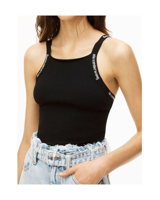 Alexander Wang Black Logo Jacquard-Trim Bodycon Tank