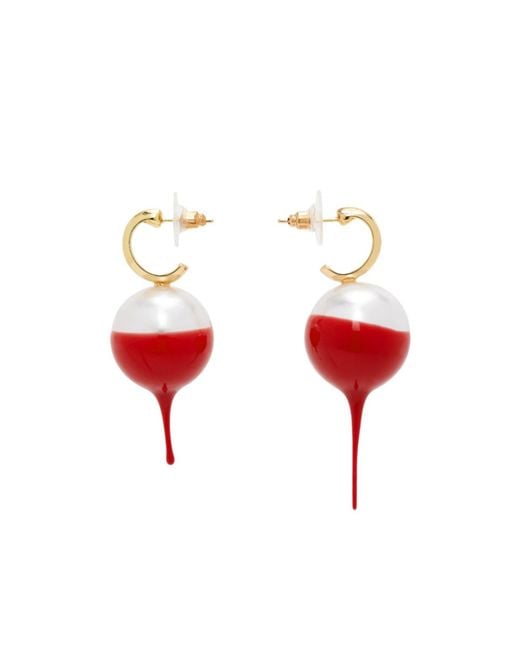 OTTOLINGER Red Dipped Pearl Earrings