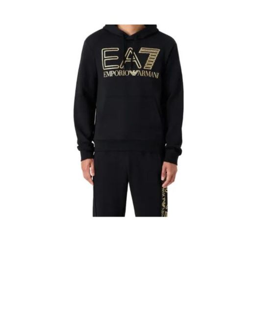 EA7 Black Logo Foil-Print Cotton Hoodie for men