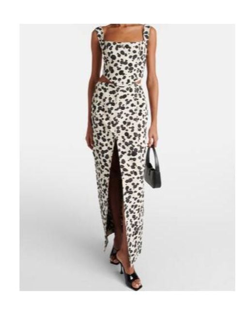 Area White Dalmatian Front-Slit Denim Maxi Skirt