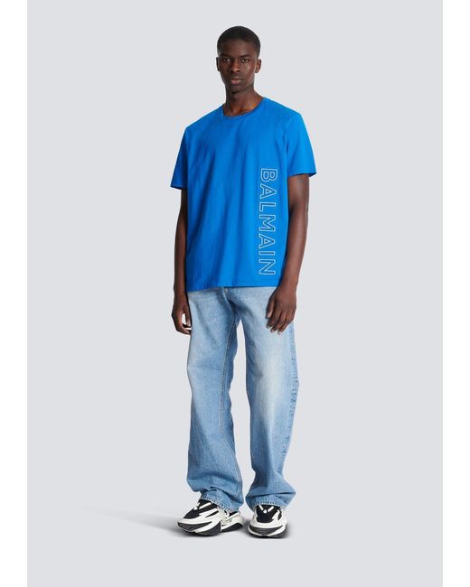 Balmain Blue Embossed T-Shirt for men