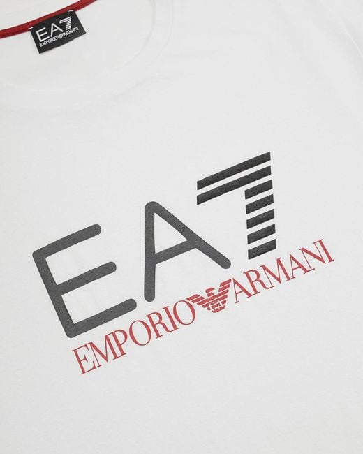 EA7 White Logo T-Shirt With Round Neck for men