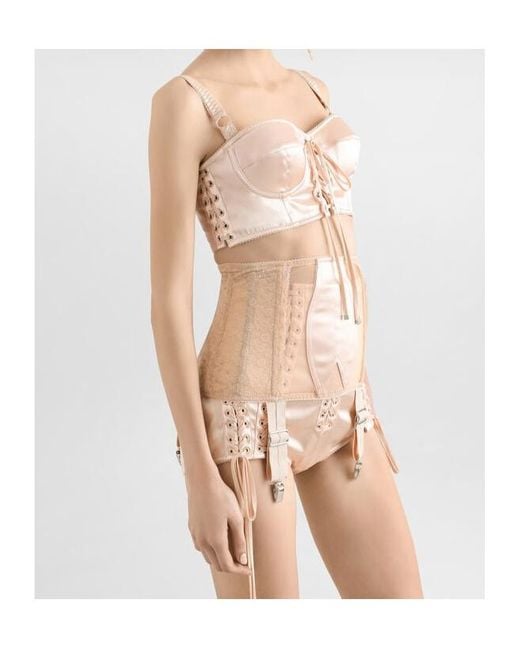 Dolce & Gabbana Pink Lace-Up Satin Corset