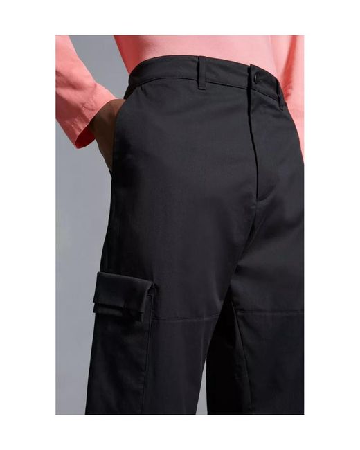 Moncler Black Stretch Gabardine Cargo Trousers for men