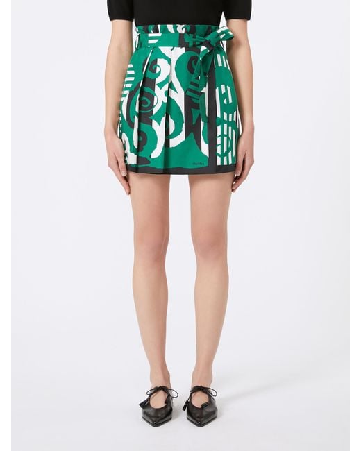 Max Mara Green Printed Silk Mini Skirt