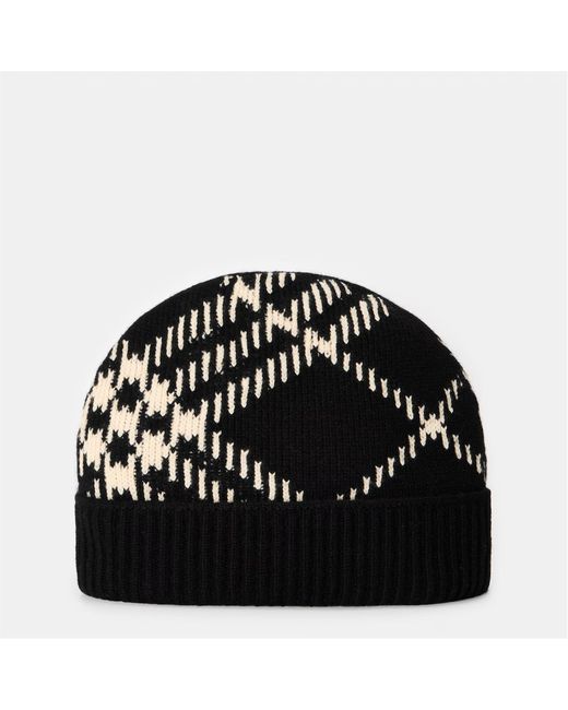 Burberry Black Plaid Knit Hat for men