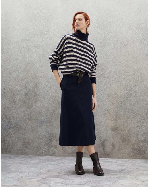Brunello Cucinelli Blue Stripe-Print Turtleneck Jumper