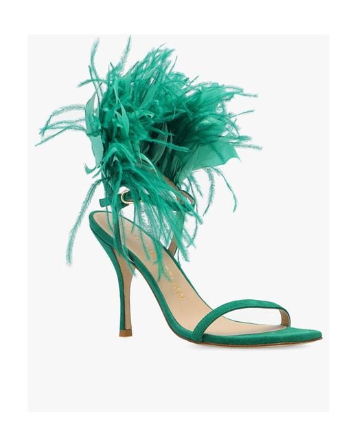 Stuart Weitzman Green Feather High-Heeled Sandals