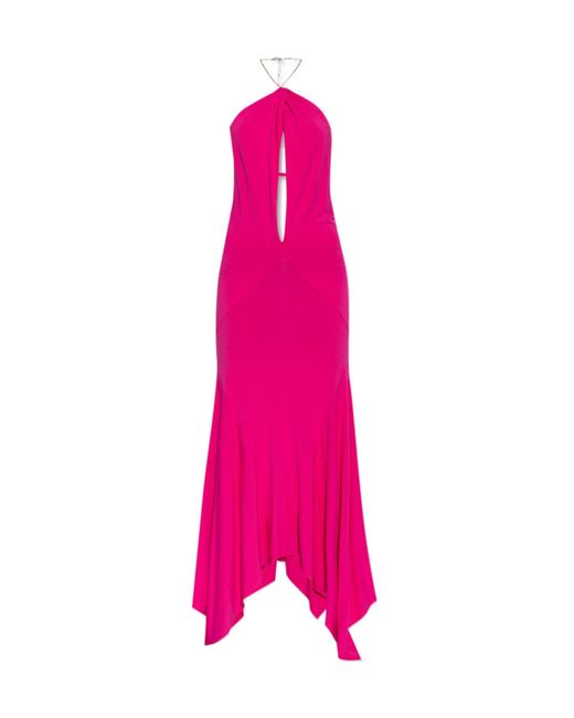 The Attico Pink The Asymmetric Halterneck Long Dress