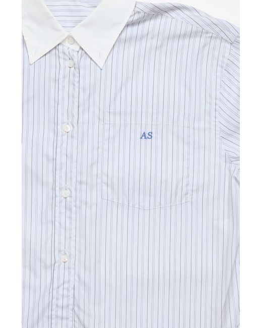 Acne White Short-Sleeved Striped Button-Up Shirt