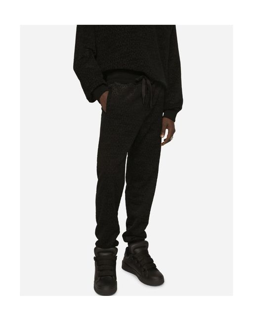 Dolce & Gabbana Black All-Over Logo Flocked Joggers for men
