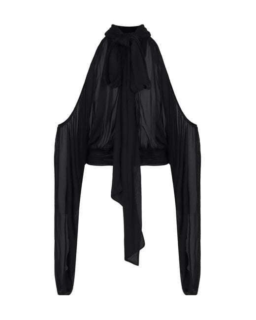 GIUSEPPE DI MORABITO Black Gathered Tie-Neck Top