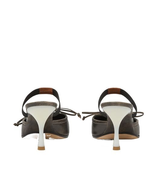 MM6 by Maison Margiela Black Square-Toe Leather Ballerina Mules